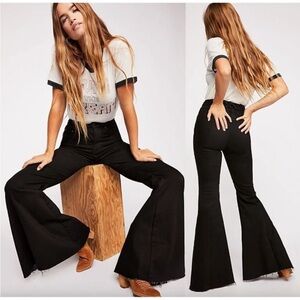 Free People CRVY Ma Cherie Black Flare Lace Up Jeans Black Size 27
